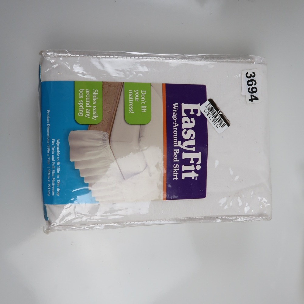 EasyFit Wrap-Around Bed Skirt Twin Full White Adjustable Ruffle 15-18in Drop New